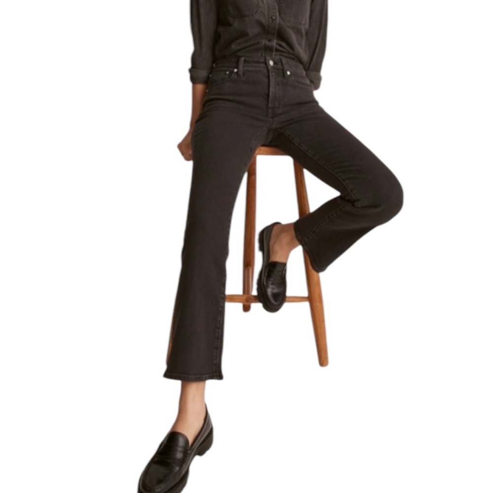Madewell Curvy Kick‎ Out Crop Jeans High Rise Black Wash Denim Size 29
